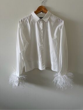 NWT J.Crew  Collection Cropped Feather-Trim Garçon Shirt White Size 12